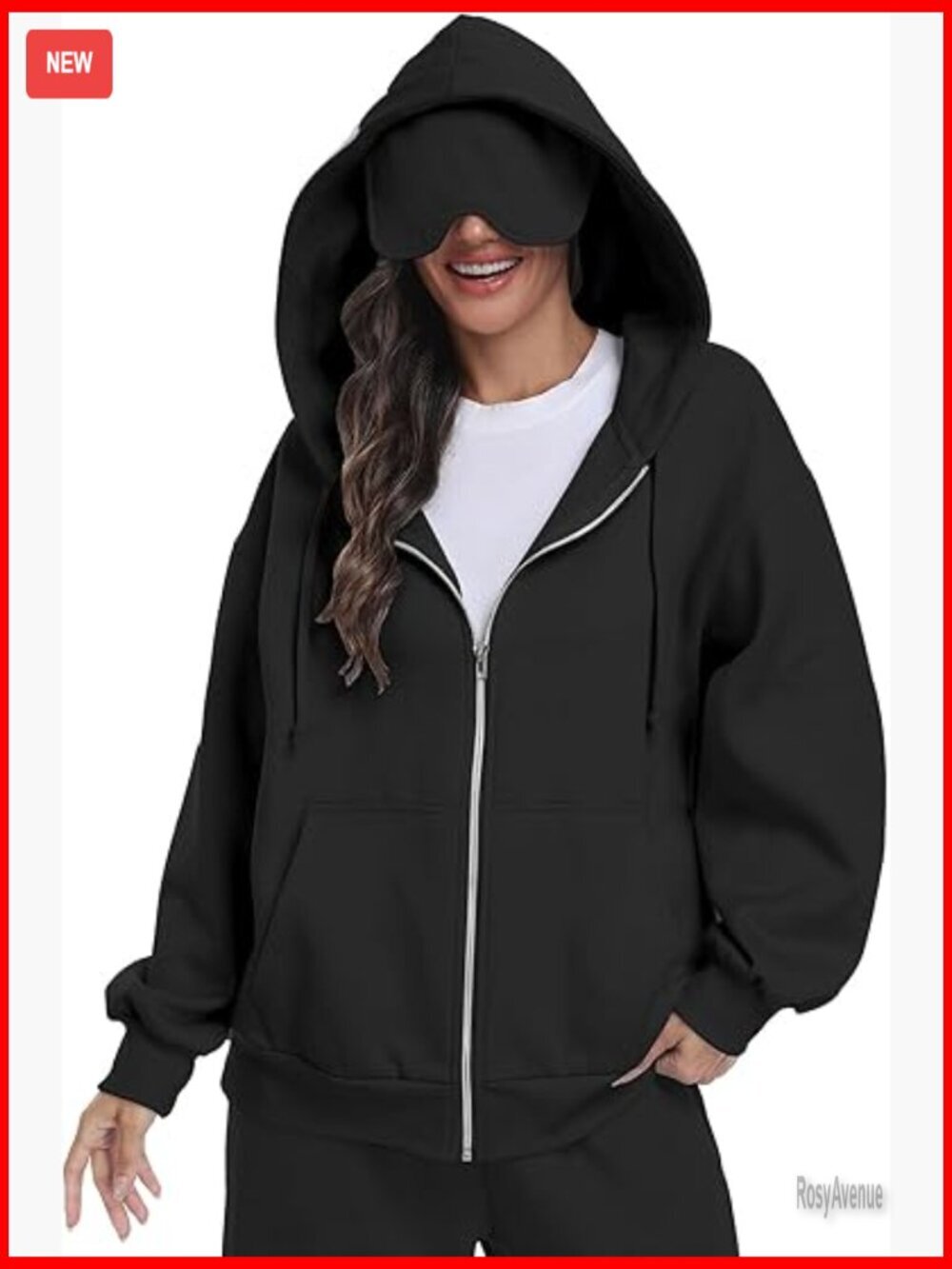 Unisex Zip Up Hoodie with Eye Mask for Travel Fleece Jacket
